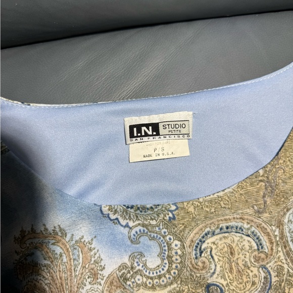 I.N. Studio Blue and Tan Paisley Long Sleeve Top - Picture 3 of 5
